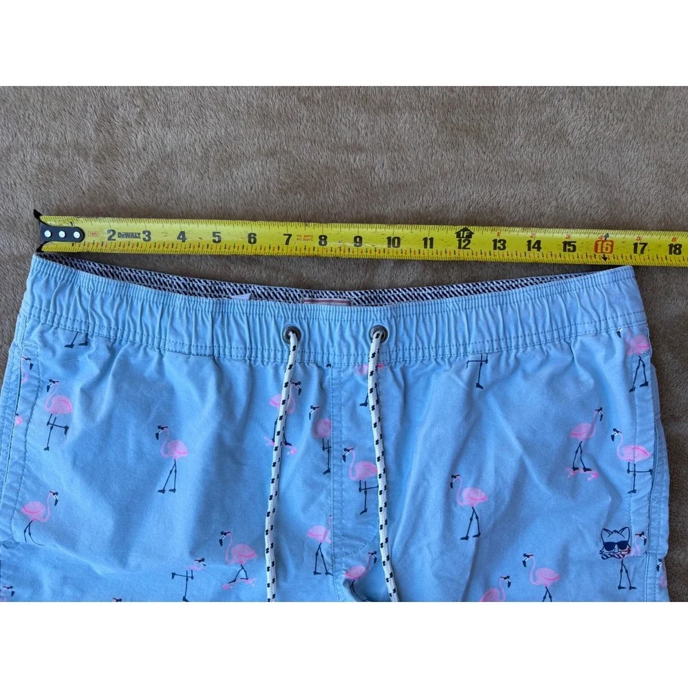 Party Pants Cruisers Mens Large Flamingo Skateboard Swim Trunks Shorts Blue